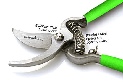 Garden Guru Classic Bypass Pruning Shears Clippers – Heavy Duty Forged Steel Garden Pruners – Safety Lock – Non Slip Comfort Grips – Cuts up to 1” – Professional Bypass Pruners for Gardening (2 Pack) - size: 2 Pack, style: Bypass Pruner