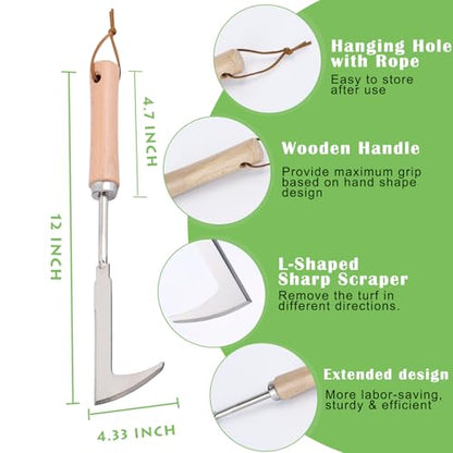 Crack Weeder, 12" Stainless Steel Crevice Weeding Tool with Wood Handle, L-Shaped Side-Walk Weed Puller Spatula, for Garden Lawn Yard Patio Terrace Paving Moss, Small Gardening Tool - size: 12" Crack Weeder