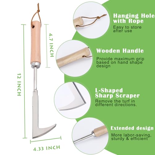 Crack Weeder, 12" Stainless Steel Crevice Weeding Tool with Wood Handle, L-Shaped Side-Walk Weed Puller Spatula, for Garden Lawn Yard Patio Terrace Paving Moss, Small Gardening Tool - size: 12" Crack Weeder