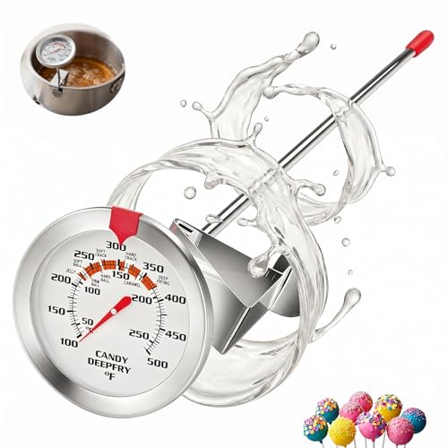Candy Thermometer and Deep Fry Thermometer with 2 Inch Large Dial, 9 Inch Stainless Steel Probe – Temperature Guide for Candy Making, Frying, Confectionery, Dessert, Chocolate, Jam, and BBQ - size: Candy Thermometer-9 Inch