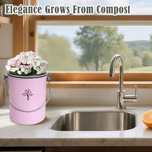AOSION Countertop Compost Bin, Odor-Free Food Waste Container with 50 Bags - color: Pink
