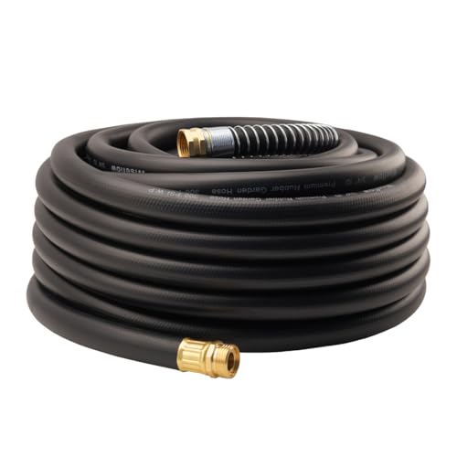 Wiseflow Garden Hose 75FT x 3/4", Heavy Duty Rubber Hose, Water Hose with Five Layered Braiding, Male Female Fittings, 1200PSI Burst, 300PSI Working for Yard, Car Wash, Pets (Black) - color: Black, size: 75FT 3/4