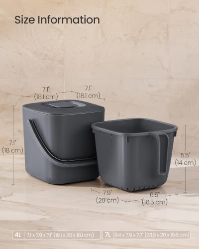 SONGMICS Compost Bin for Kitchen Counter, Plastic, 1-Gallon (4 L) - color: Dark Gray, size: 1 gallons (4L)