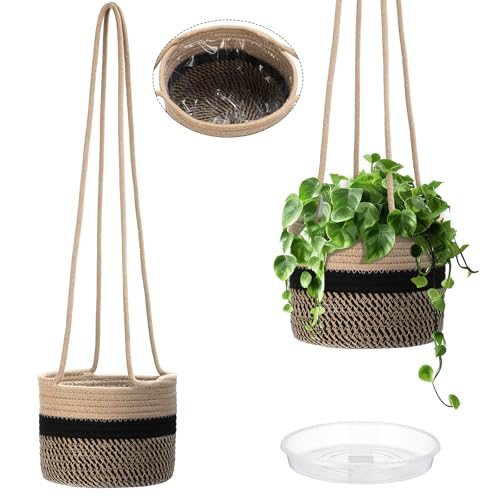2 Packs Hanging Planter Basket 7.8" Cotton Rope Woven Plant Hangers Indoor Plant Boho Hanger Large Hanging Wall Plants for Outdoor Home Decorations Fence Planters Plant Flower Pots