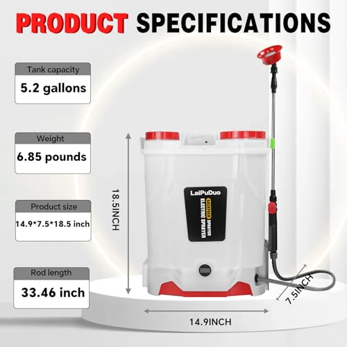 Battery Powered Backpack Sprayer 5.2 Gallon, Compatible with Milwaukee 18V, 100 PSI Electric Garden Sprayer with 18V 1.8Ah Battery & 4 Nozzles, for Weeding, Spraying & Cleaning