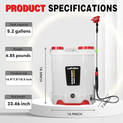 Battery Powered Backpack Sprayer 5.2 Gallon, Compatible with Milwaukee 18V, 100 PSI Electric Garden Sprayer with 18V 1.8Ah Battery & 4 Nozzles, for Weeding, Spraying & Cleaning