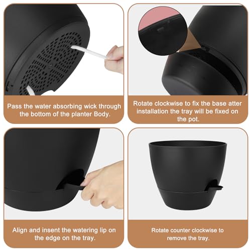 QRRICA 7/7.5/8/9/10 Inch Self Watering Pots for Indoor/Outdoor Plants - color: All Black, size: 10/9/8/7.5/7 inch