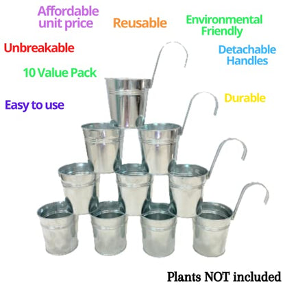 LaLaGreen Rail Planter for Balcony (6 in, 10 Pack) Silver Metal Railing Pot - size: 6 Inch (Silver)