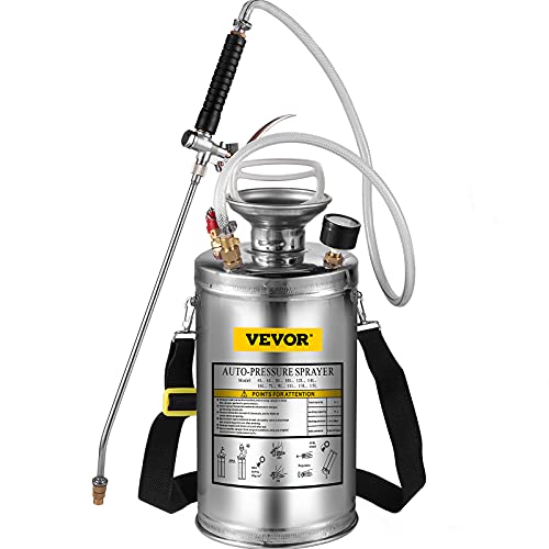 Happybuy 1.5 Gallon Stainless Steel Sprayer, 16" Wand&3.3FT Reinforced Hose, Hand Pump Sprayer with Pressure Gauge, Safety Valve&Adjustable Nozzle, Weed Sprayers for Lawn, Gardening & Sanitizing - size: 1.5 Gallon