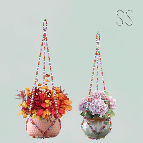 2 Pack Macrame Plant Hanger, Handmade Glass Bead Plant Hanger Colorful Decorative Bohemian Hanging Planter Holder for Indoor and Outdoor Home Garden Decor. Does Not Include Flower Pot.(17''/21'') - size: 17 Inch and 21 Inch