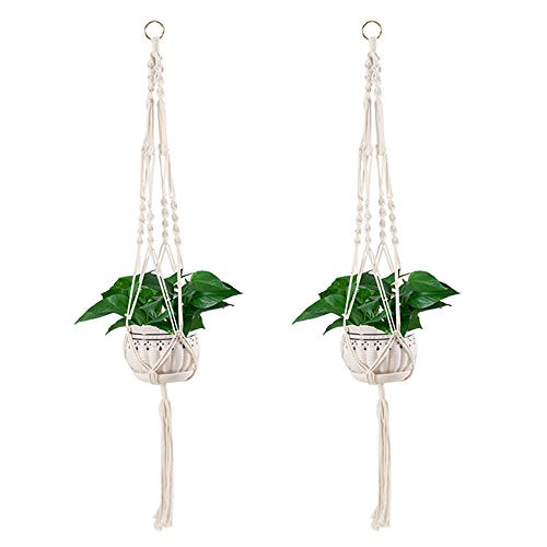 Vpang 2 Pack Colorful Cotton Macrame Plant Hanger, Outdoor Indoor Hanging Planter Basket Flower Pot Holder Boho Home Decor 40 Inch (White) - color: White