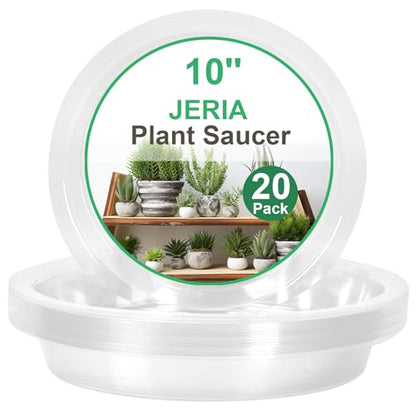 JERIA 10 Inch 20 Pack Clear Plant Saucers,Plastic Flower Pot Trays,Round Durable Plant Drip Trays for Indoor and Outdoor - size: 10 Inch (20 Pack)