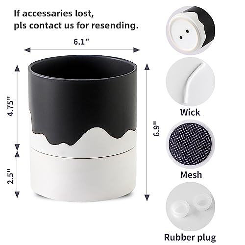 Nihow Ceramic Self Watering Plant Pot for Indoor Plants,6 Inch,Black White - color: Black & Wave White, size: 6" Self Watering