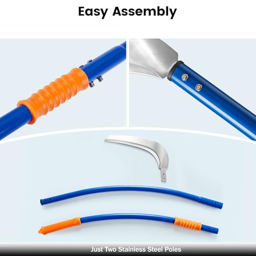 12.6'' Scythe Tool for Grass Cutting, Unique Curved Stainless Steel Pole, Adjustable Dual-hand Grip, Professional-Grade Blade, for Clearing Bushes, Vines, Fields, Ditches, Paths, Landscaping, 61in. - size: 12.6'' Scythe with 2 bending Poles