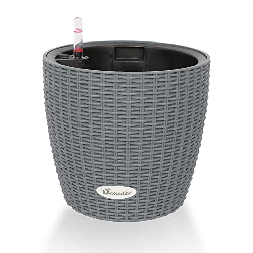 Dexceder 9x8 Self Watering Planter (Deep Gray Rattan) - color: Deep Gray, size: 9x8