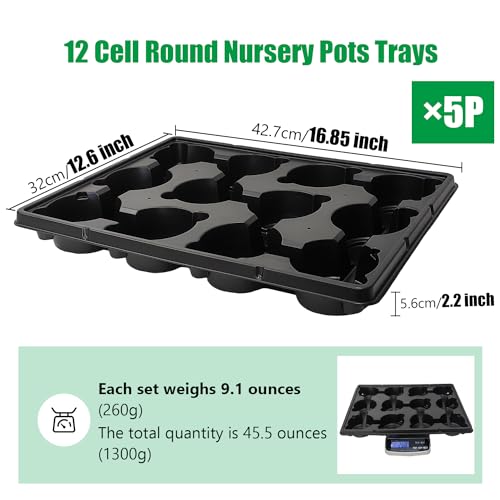 RooTrimmer 12 Cell Round Nursery Trays Thickened Durable Seedling Pots Shuttle Carrying Trays for Holding 4 inch Pots (16.85" 12.6", 5-Pack) - color: Black, size: 12 Cell Trays for 4 Inch Pots-5 Pack