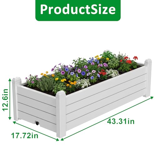 PatioZen Raised Garden Bed, Self-Watering Resin Planter Box, Planter Boxes Outdoor with Drain Plug for Vegetables, Flowers, Plants(Ashen) - color: Ashen