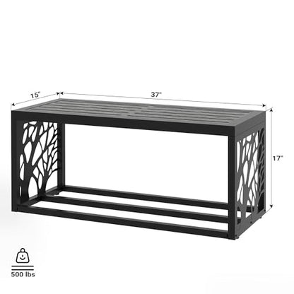 37" Outdoor Storage Bench, HDPE Seat, Steel Frame, Tree - style: small - Tree of Life