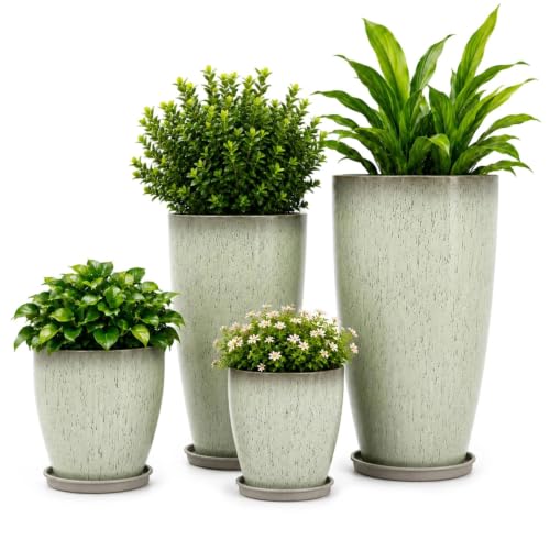 Usocik Large Outdoor Planters, Set of 4, 10/12/21/24 Inch, Cream Glazed - color: Seafoam Green Glaze
