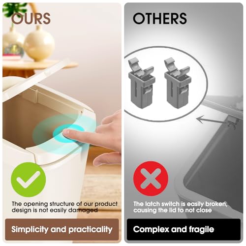 CEROELDA 3 Pack Bathroom Trash Can with Lid, 10L/2.6 Gal Small Garbage Can with Press Top Lid, Slim Plastic Waste Basket for Toilet, Office, Bedroom (Beige) - color: 3 Pack-Beige