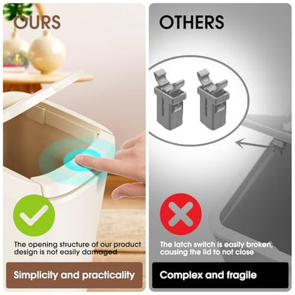 CEROELDA 3 Pack Bathroom Trash Can with Lid, 10L/2.6 Gal Small Garbage Can with Press Top Lid, Slim Plastic Waste Basket for Toilet, Office, Bedroom (Beige) - color: 3 Pack-Beige