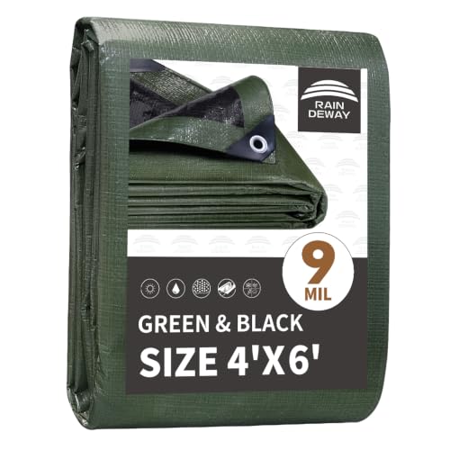 RAINDEWAY Small Tarps 4x6 Feet Waterproof,9Mil Green/Black Tarp Cover - color: Green/Black, size: 4x6 Feet-Finished size