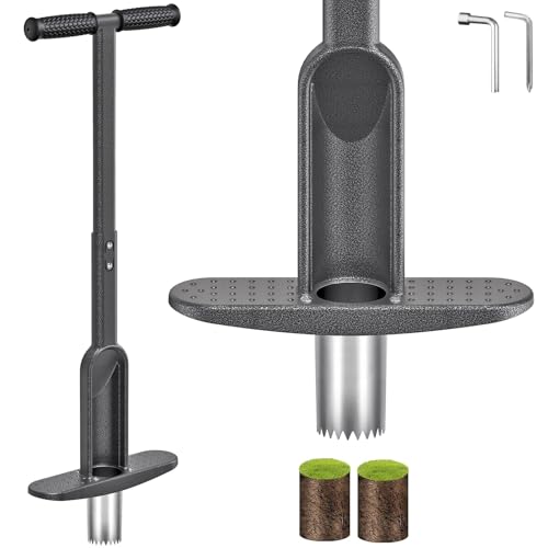 Dolibest Bulb Planter Tool w/Soft Rubber Grip, Grass Plugger Tool w/Stainless Steel Sharp Serrations, pre-Assembled Sod Plugger w/Centre Auto Dump Design for Lawn Planting Bulbs and Grass Repair - color: Black A-3.5'' depth
