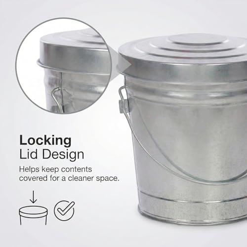 6 Gallon Outdoor Garbage Can, Galvanized Metal Trash Can with Locking Lid, Rust & Weather Resistant Storage Bin for Dog Poop, Pet Food, Charcoal