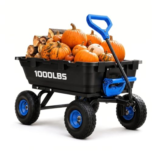 Autodaya Garden Dump Cart Wagon 1000 Lbs, Heavy Duty Yard Wheelbarrow - color: 1000lbs|blue