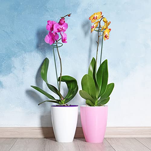 HiGift 5 Pack Plant Support Stakes, Garden Single Stem Flower Support Stick Metal Amaryllis Plant Cage Support Rings with 10pcs Plant Clips for Orchid Lily Peony Rose Stem (40 cm/16 inch Long) - size: 16 Inch-5 Pack