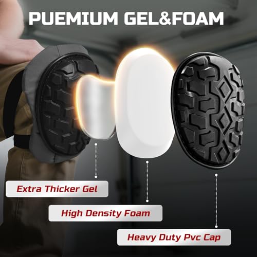 Professional Knee Pads for Work Construction with Heavy Duty Cap Foam Padding Gel Cushion Knee Pads for Men, Comfortable Adjustable Strong Strap, Military Grade Rivet for Flooring Gardening, Grey - color: Grey