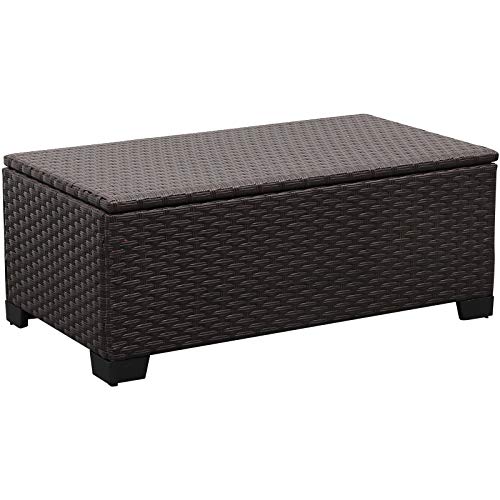 Rattaner Outdoor Storage Table Wicker Patio Coffee Table All-Weather Wicker Side Table with Waterproof Cover, Brown - color: Brown