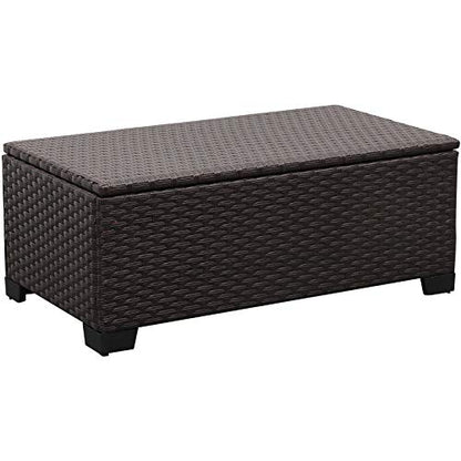Rattaner Outdoor Storage Table Wicker Patio Coffee Table All-Weather Wicker Side Table with Waterproof Cover, Brown - color: Brown