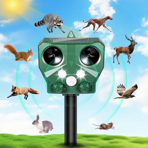 Solar Ultrasonic Animal Repeller,Deer Deterrent&Raccoon Repellent Outdoor