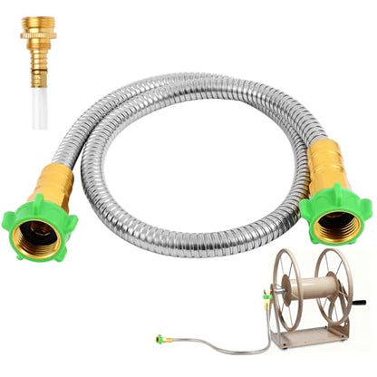 Short Metal Garden Hose with Female to Female Connector， Stainless Steel Small Leader Hose for Hose Reel, Outdoor Water Hose Extension Adapter (3 ft) - size: 3 ft