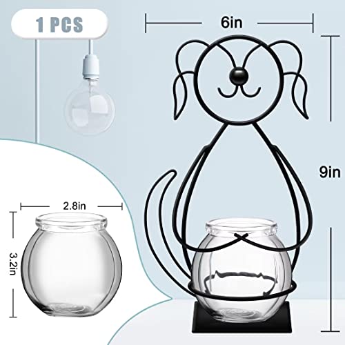 Desktop Dog Glass Planter Vase Holder Metal Plant Terrarium Stand - color: Dog