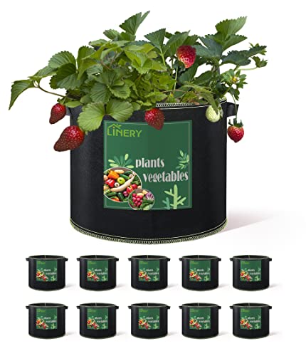 LINERY 10-Pack 7 Gallon Grow Bag Planting Black Heavy Duty Thickened Grow Bag with Handles Non-Woven Fabric Plant Pots (10-Pack 7 Gallon) - size: 10-Pack 7 Gallon