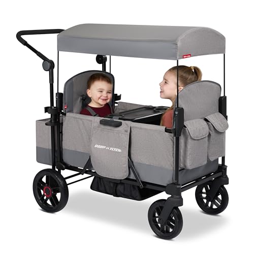 Radio Flyer Pathfinder 2-Seat Stroller Wagon, for Kids 6+ Months, UV Canopy - size: 2 Seats