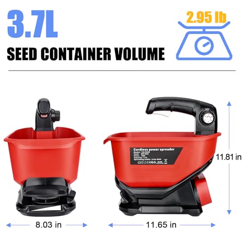 Salt Spreader Compatible with Milwaukee 18V Lithium Battery, Seed Spreader Handheld Fertilizer Spreader Power Spreader Available Year-Round, Grass Seeds, Rock Salt (Battery not Included)