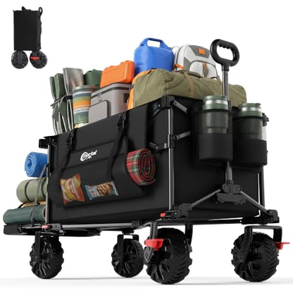 400L Collapsible Beach Wagon Cart for Sand Camping Garden Long Tailgate - color: Black, size: 400L with Brake