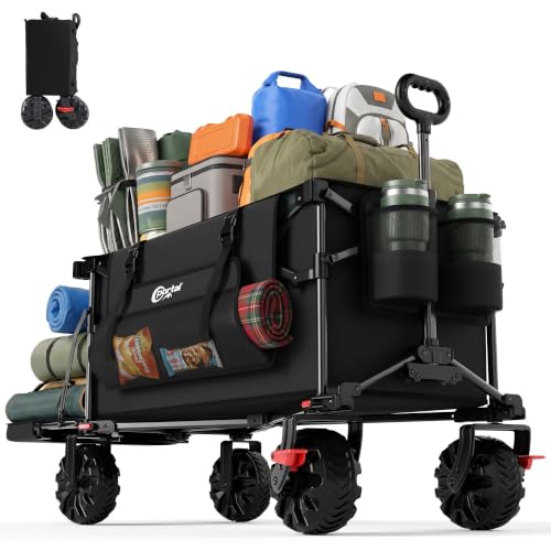 400L Collapsible Beach Wagon Cart for Sand Camping Garden Long Tailgate - color: Black, size: 400L with Brake