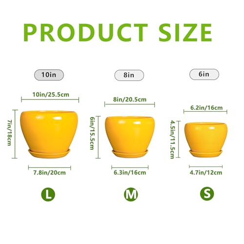 Ceramic Planters Set of 3, 10+8+6 Inch Plant Pots Indoor, Yellow - color: Bright Yellow
