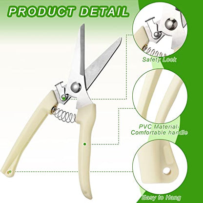 Therwen 12 Pcs Garden Shears Flower Scissors Pruning Shears Floral Garden Clippers Hand Pruners Branch Cutter Gardening Tools for Plants Cutting, Trimming, Fruits Picking (Beige,Bypass, Straight) - style: Beige, Bypass, Straight