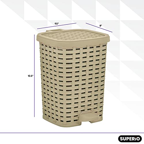 Small Outdoor Trash Can with Lid for Dog-Poop 1.5 Gallon/6 L Mini Plastic Garbage Can with Foot Pedal for Bathroom, Bedroom, Office, Patio, Wicker Beige - color: Beige and Brown, size: 1.5 Gallon