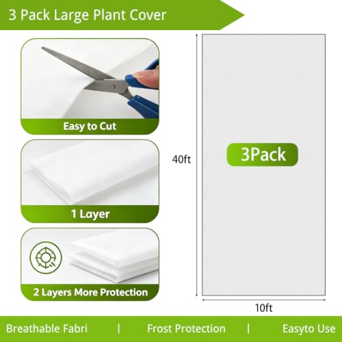 3-Pack 10Ftx40Ft Frost Cloth Plant Covers Freeze Protection 1.05oz Reusable - size: 3 Pack