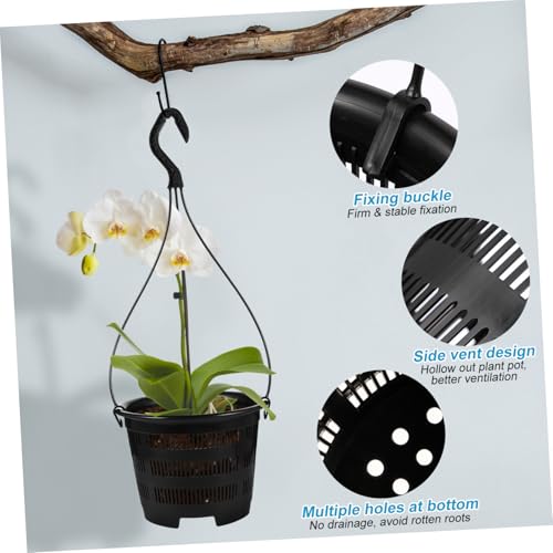 Happyyami 5 Sets Hanging Plant Pot Plastic Orchid Planter with Hook Root Controlling Pot for Indoor Outdoor Balcony Patio Garden Home Decorations