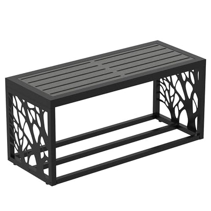 37" Outdoor Storage Bench, HDPE Seat, Steel Frame, Tree - style: small - Tree of Life
