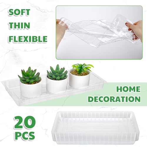 SiliFine 20 Pcs Clear Plastic Plant Saucer Rectangular Plant Drip Trays