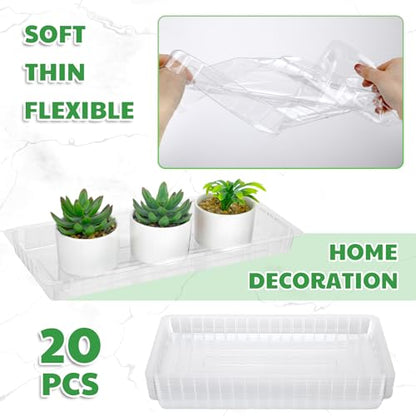 SiliFine 20 Pcs Clear Plastic Plant Saucer Rectangular Plant Drip Trays