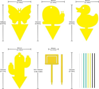 Gideal 24-Pack Dual-Sided Yellow Sticky Traps for Indoor/Outdoor Use, Gnat Trap for Flying Plant Insect Such as Fungus Gnats, Whiteflies, Aphids, Fruit Fly, Leafminers, etc - Cute Shapes - size: 24 Pack